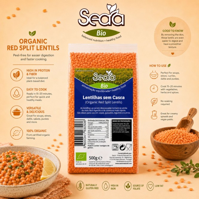 SEARA® Bio Lentilles Décortiquées 500gr