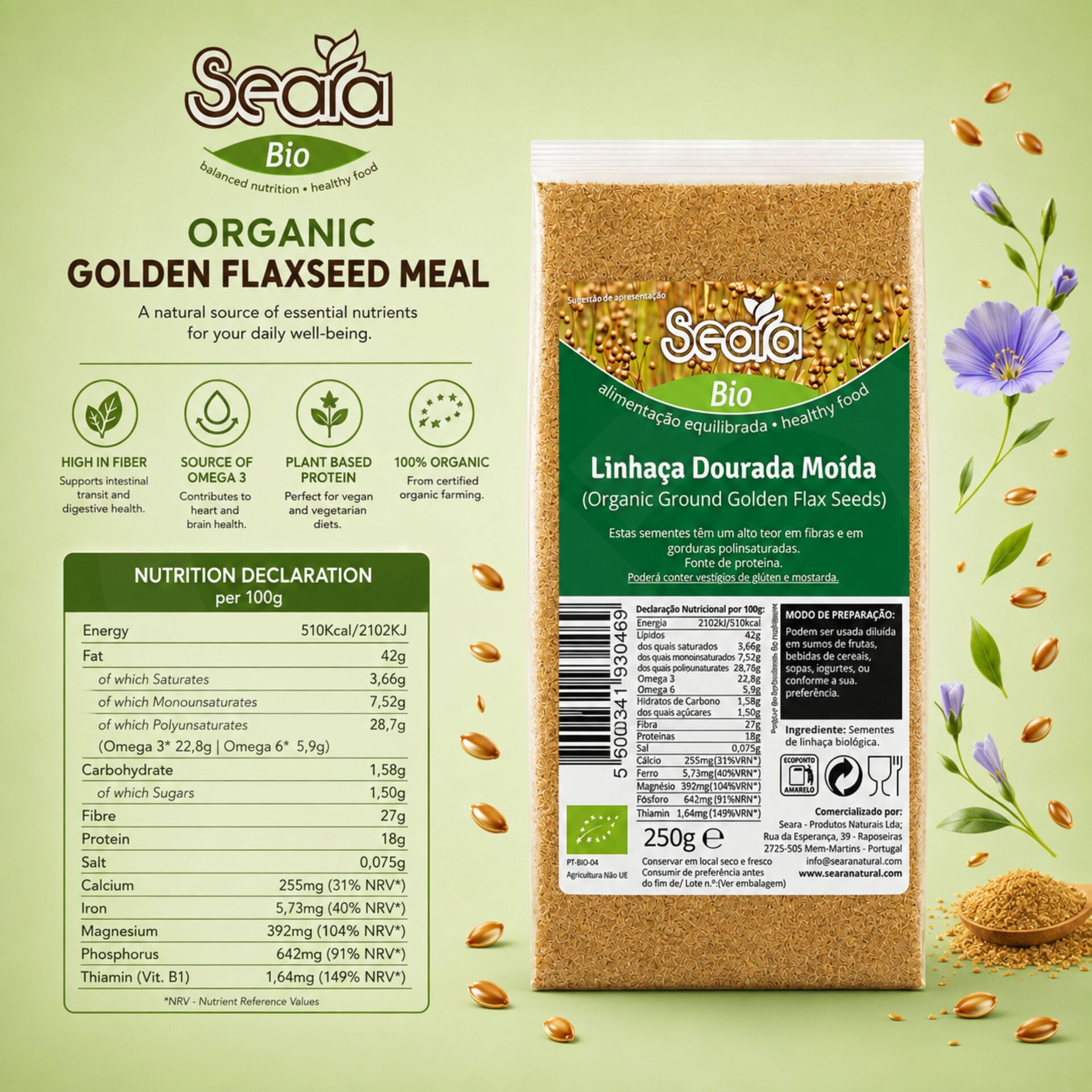 SEARA® Bio Graines de Lin Doré Moulues 250gr
