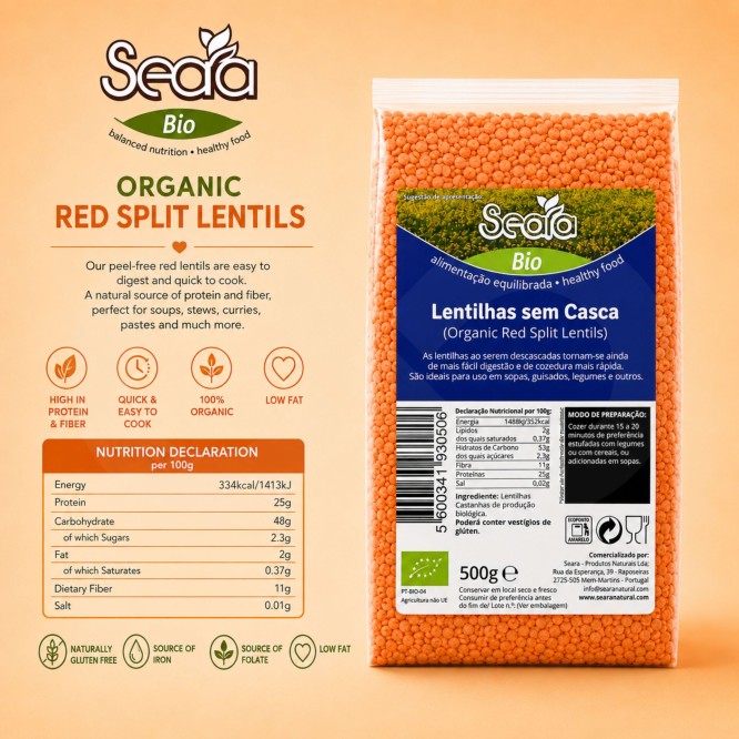 SEARA® Bio Lentilles Décortiquées 500gr