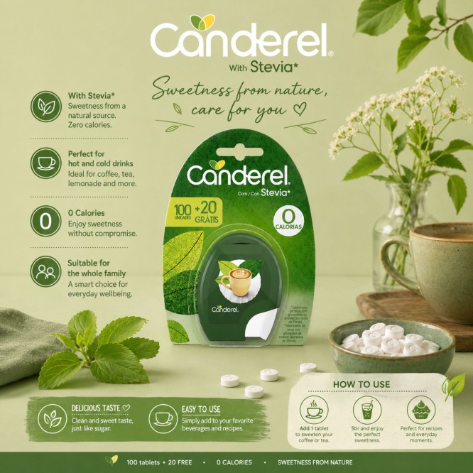 CANDEREL® Stevia-Based Sweetener 100+20 pcs.