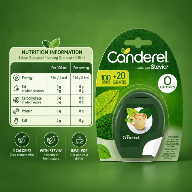 CANDEREL® Stevia-Based Sweetener 100+20 pcs.