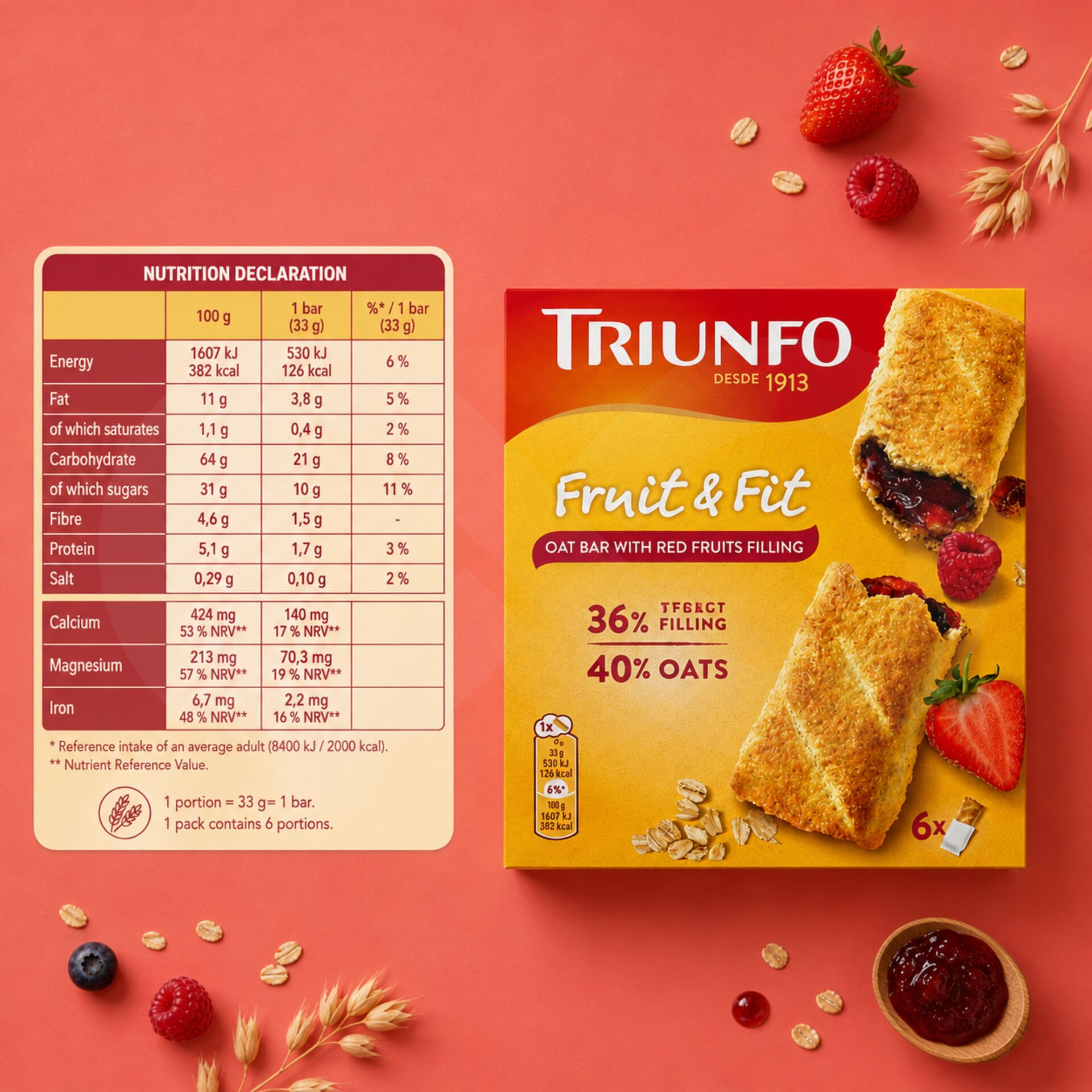 TRIUNFOŽ Oat Biscuits with Red Berries 6x33g
