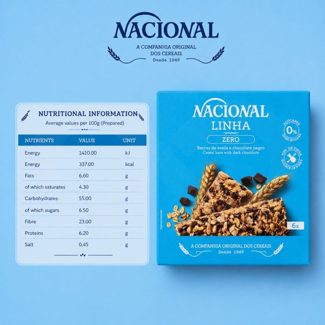 NACIONAL® Barras de Cereais Chocolate Negro 6 uni.