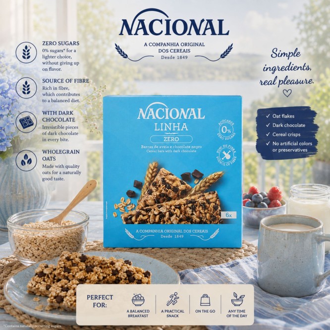 NACIONAL® Barras de Cereais Chocolate Negro 6 uni.