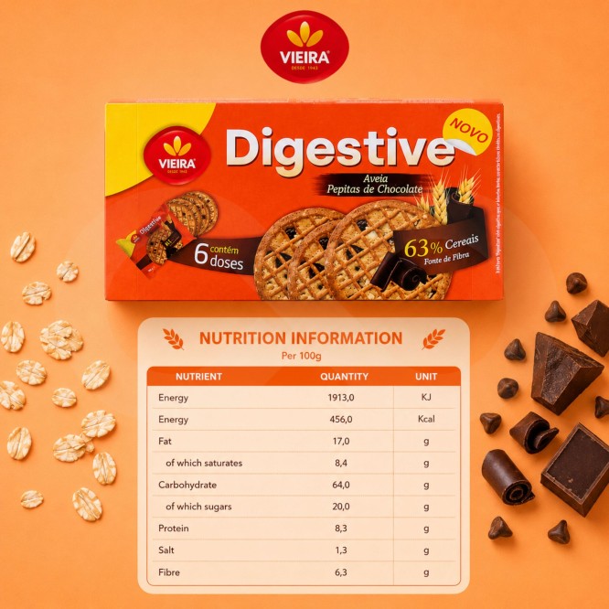 VIEIRA® Biscuits Digestifs à l'Avoine et au Chocolat 6x45gr