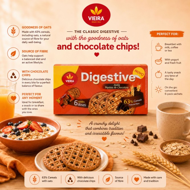 VIEIRA® Biscuits Digestifs à l'Avoine et au Chocolat 6x45gr