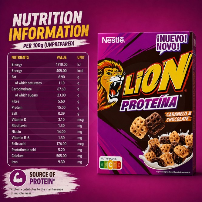 LION® Cereales Proteína Caramelo y Chocolate 340gr