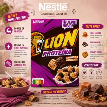 LION® Cereales Proteína Caramelo y Chocolate 340gr