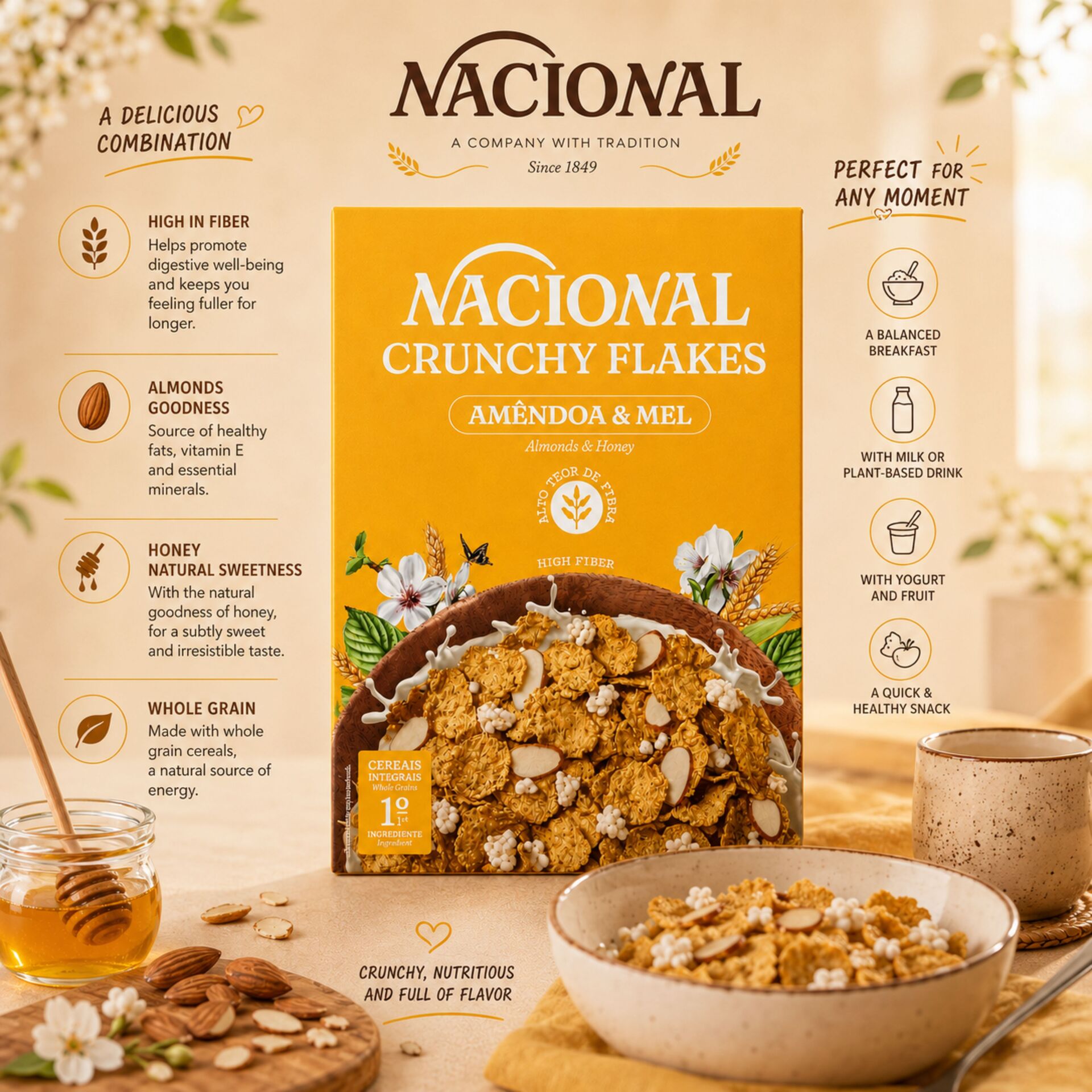 NACIONAL® Crunchy Flakes Mandorla e Miele 375gr