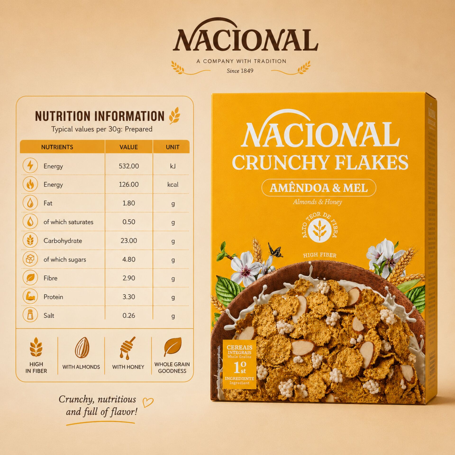 NACIONAL® Crunchy Flakes Mandorla e Miele 375gr