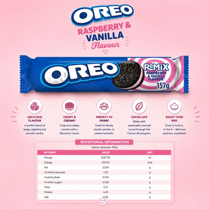 OREO® Ripieno Lampone e Vaniglia 157gr