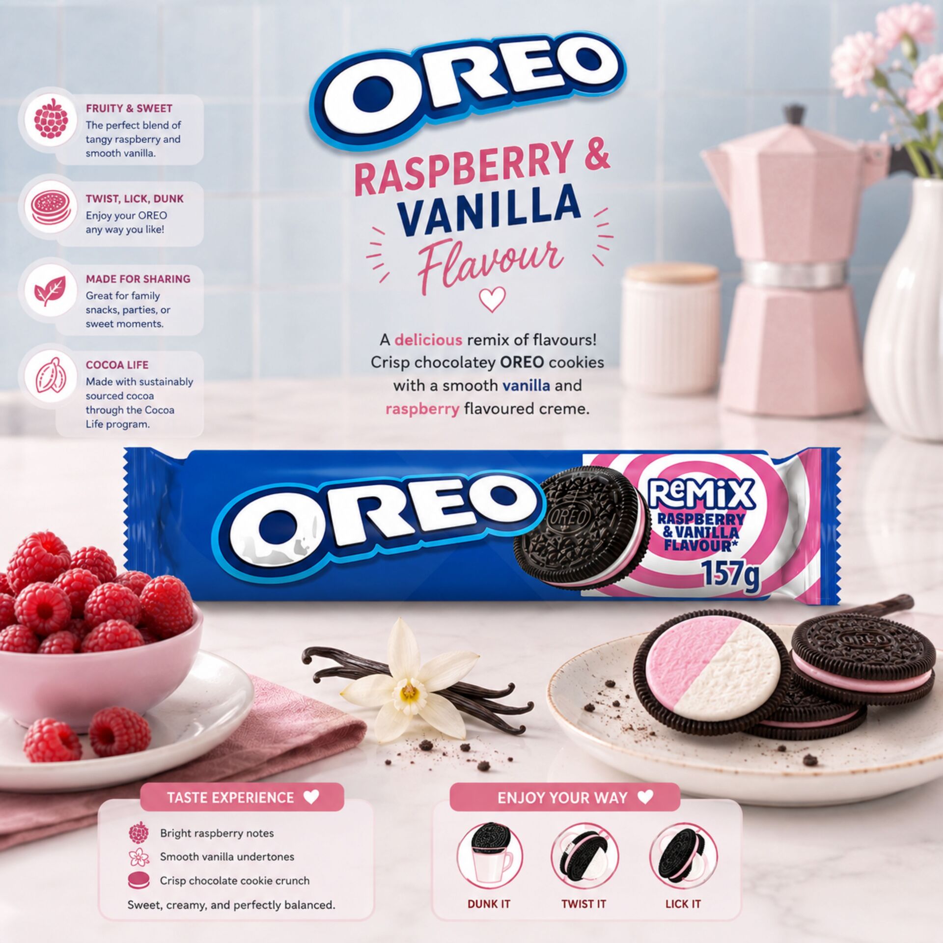 OREO® Ripieno Lampone e Vaniglia 157gr