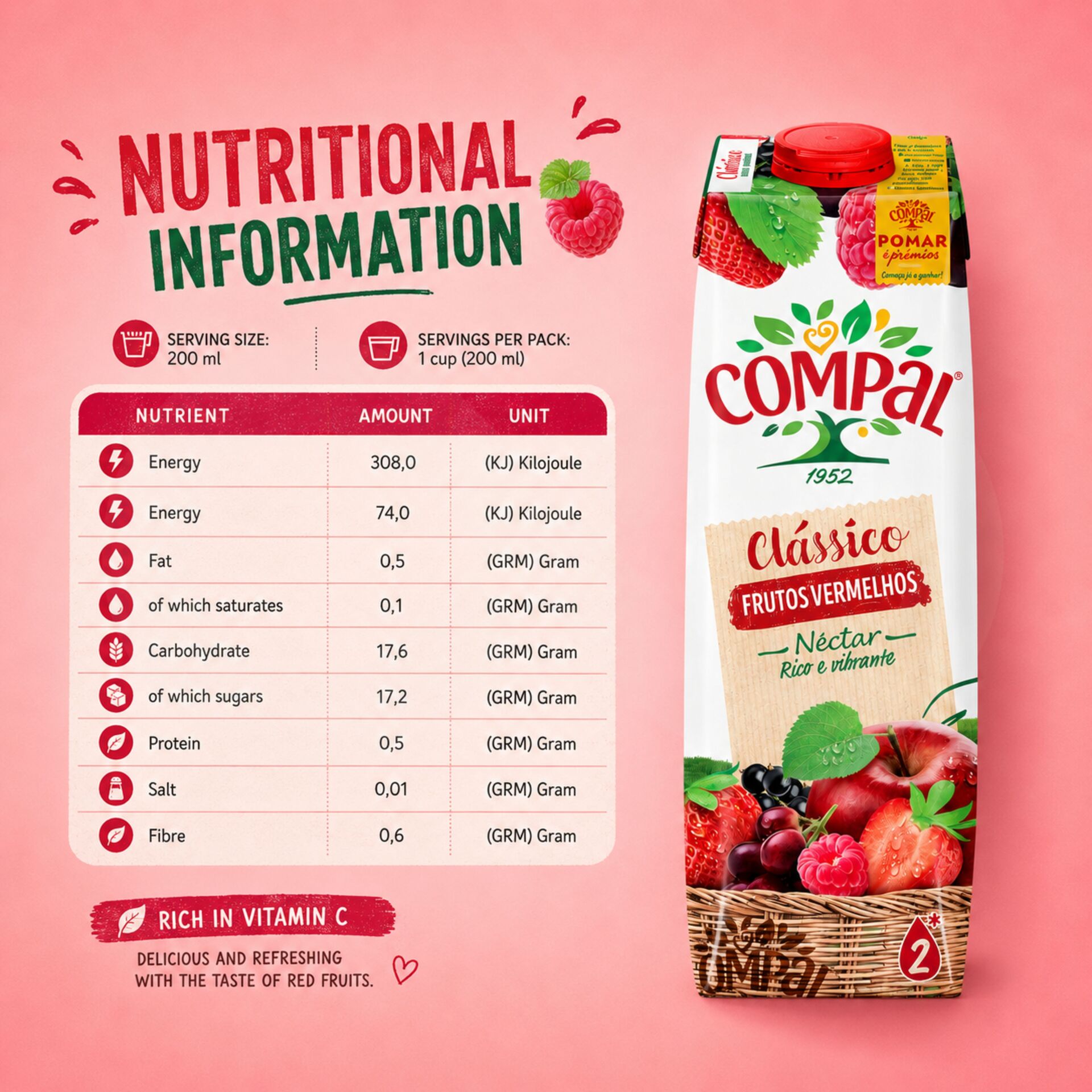 COMPAL® Néctar de Frutos Vermelhos 1L