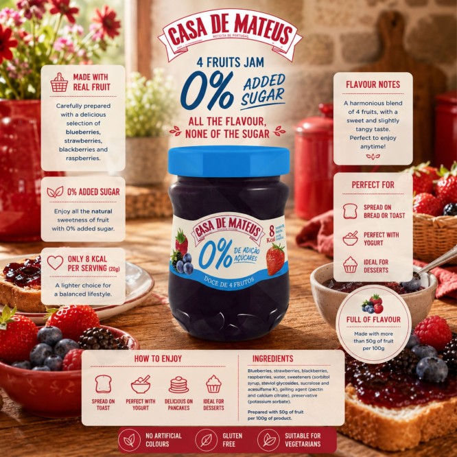 CASA DE MATEUSŪ 4 Fruit Jam 0% Sugar 280gr