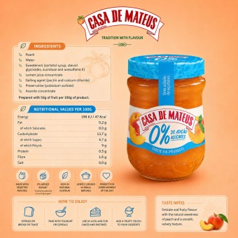 CASA DE MATEUSŪ Peach Jam 0% Sugar 280gr