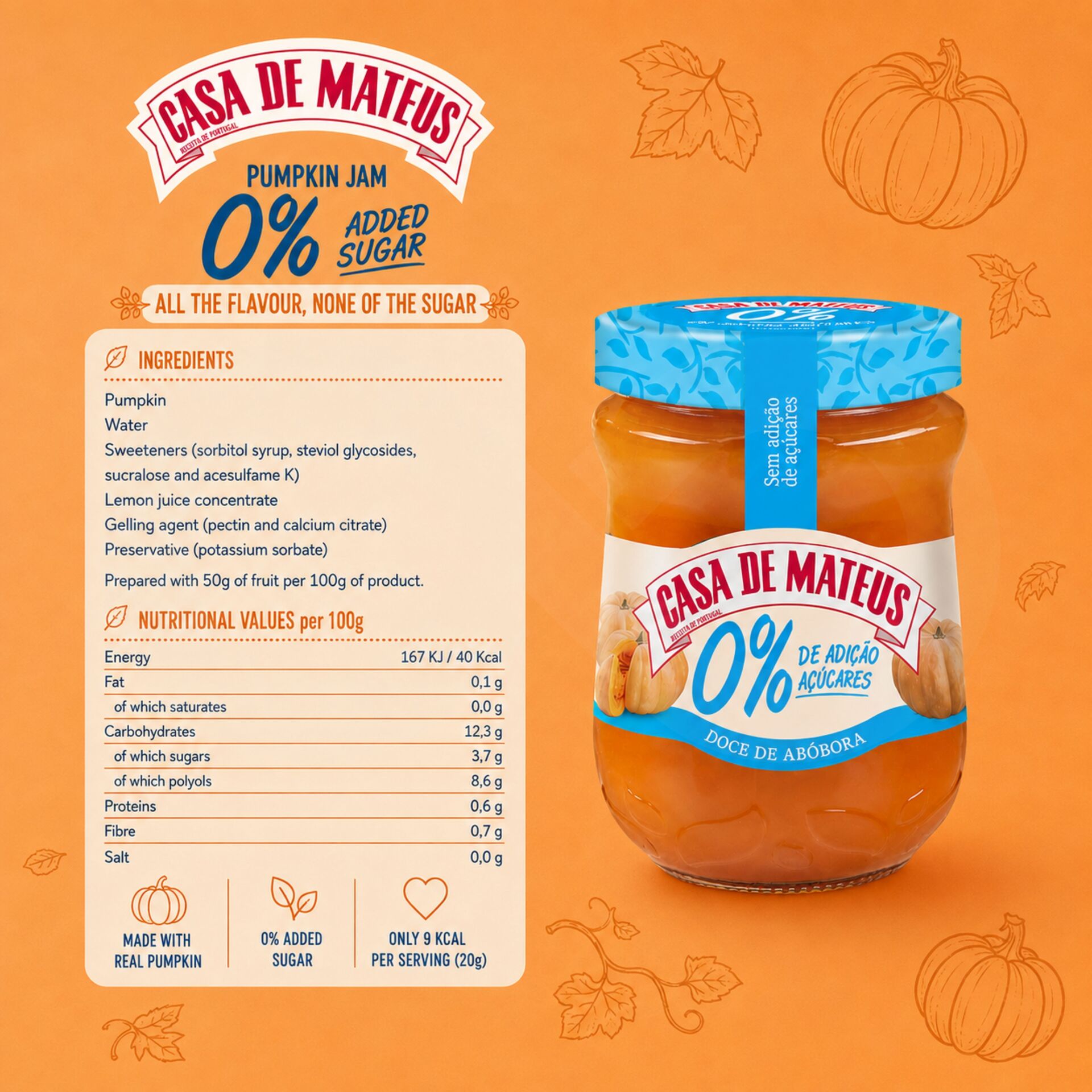 CASA DE MATEUS® Kürbiskonfitüre 0% Zucker 280gr