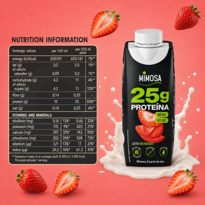 MIMOSA® Leite Magro Proteína de Morango 250ml