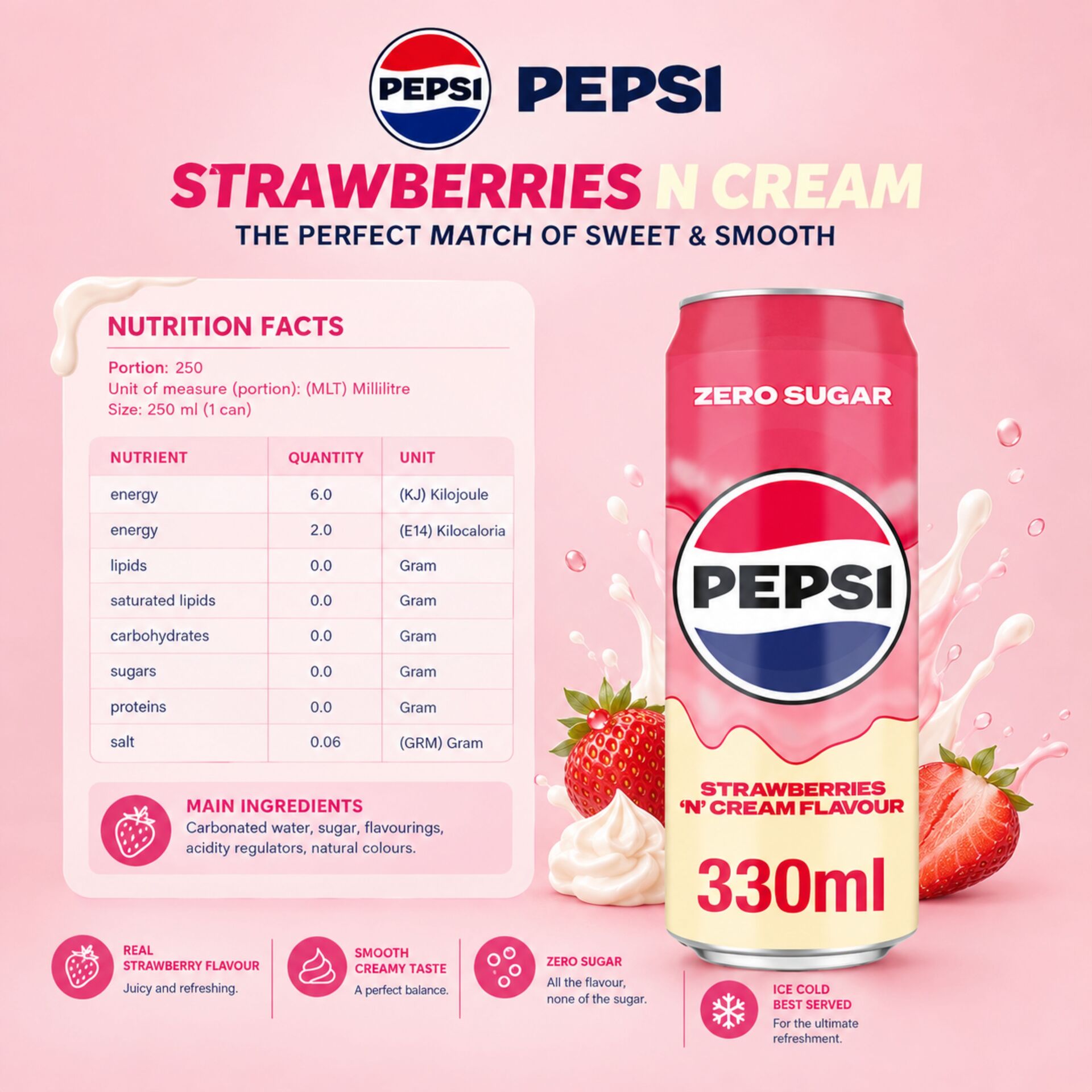 PEPSIŽ Zero Sugar Strawberries N Cream 330ml