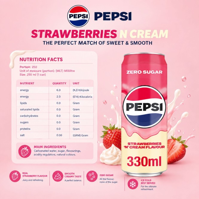 PEPSIŽ Zero Sugar Strawberries N Cream 330ml