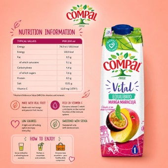 COMPAL® Vital Mangue et Fruit de la Passion 1L