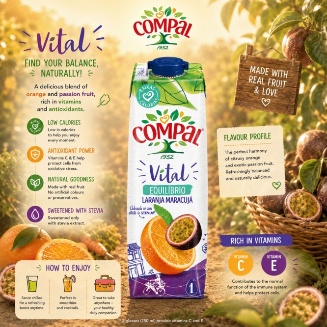COMPAL� Vital Orange et Fruit de la Passion 1L