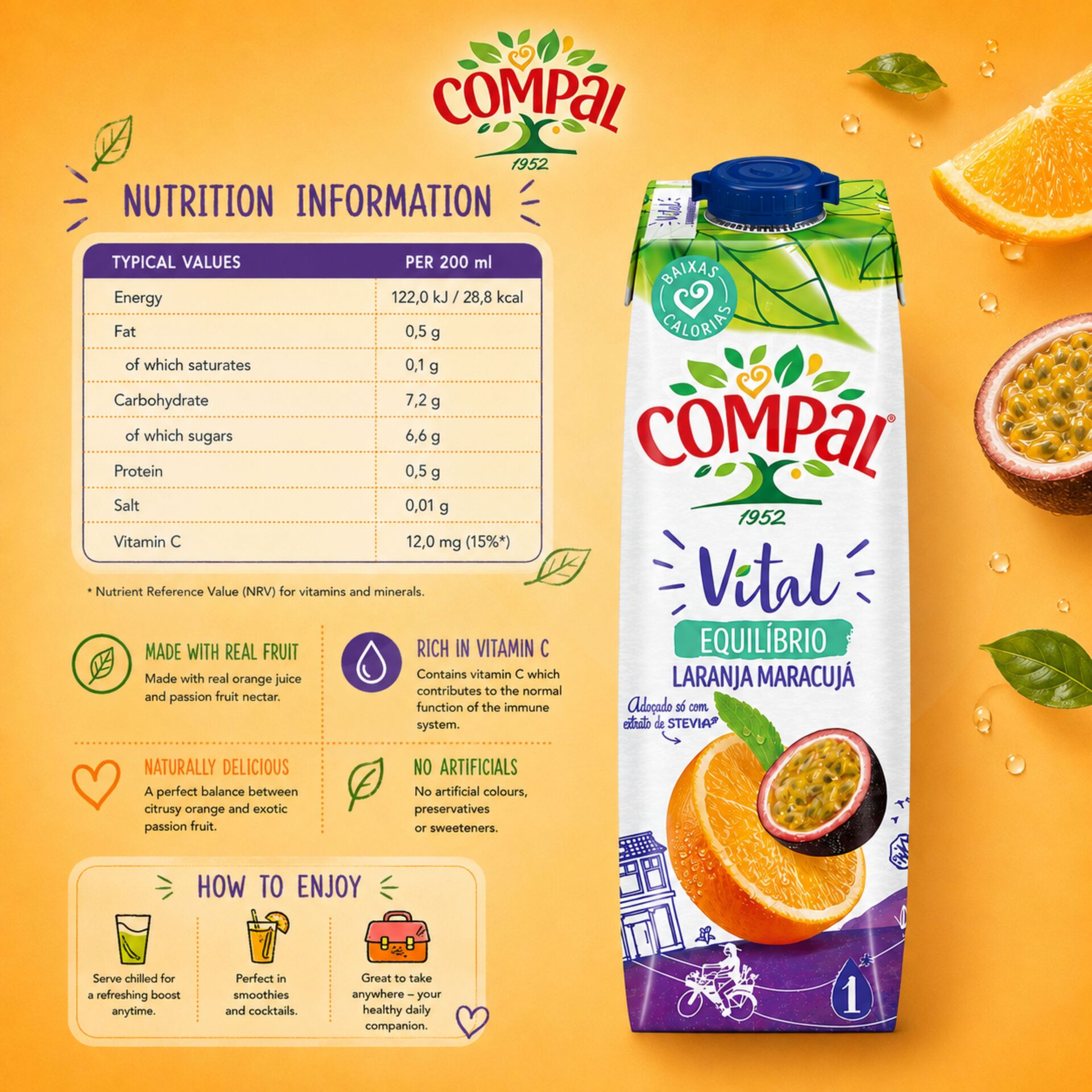 COMPAL® Vital Orange et Fruit de la Passion 1L