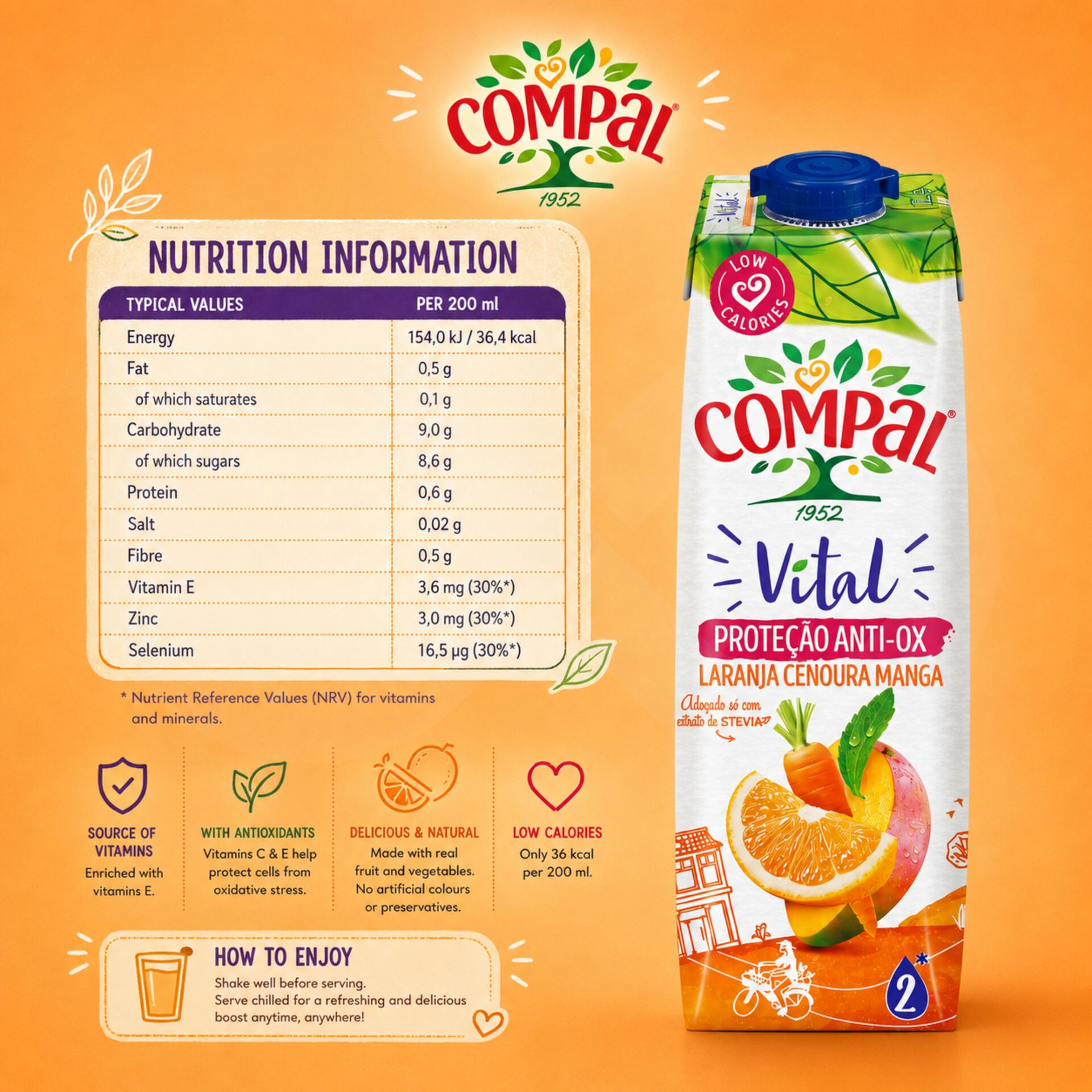COMPAL® Vital Orange, Carotte et Mangue 1L