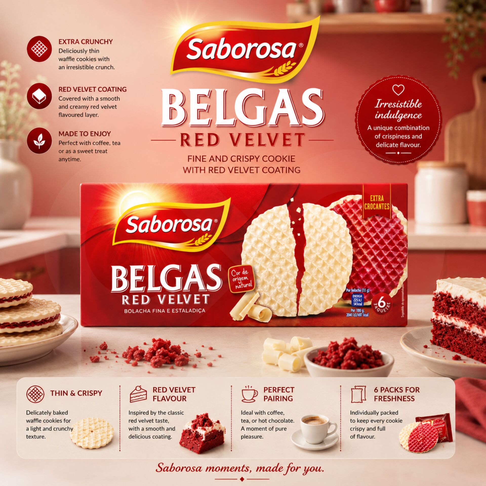 SABOROSA® Belgian Biscuits with Red Velvet Coating 6x36gr