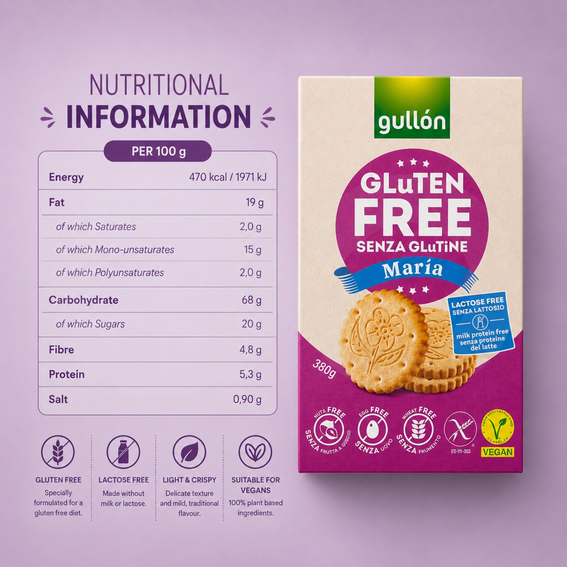 GULLÓN® Biscuit Maria Sans Gluten 380gr