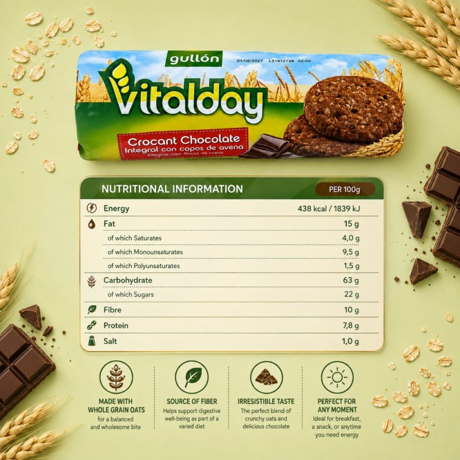 GULLÓN® Vitalday Biscotto Integrale al Cioccolato con Avena