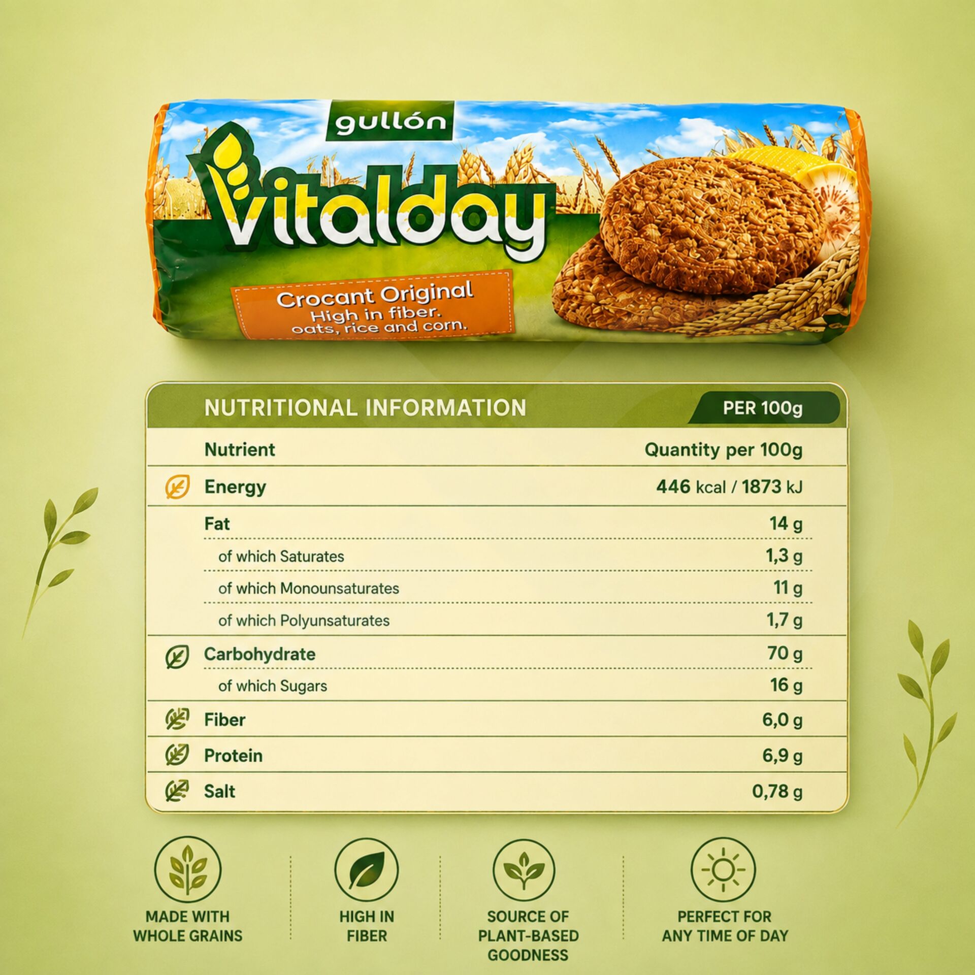 GULLÓN® Vitalday Biscotto con Mais, Avena e Riso 265gr