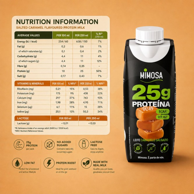 MIMOSA® Latte Scremato Proteico al Caramello Salato 250ml