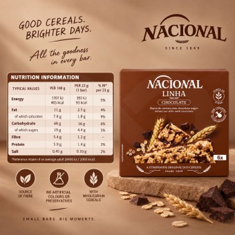 NACIONAL® Barritas de Cereales Línea Chocolate 6 uds.