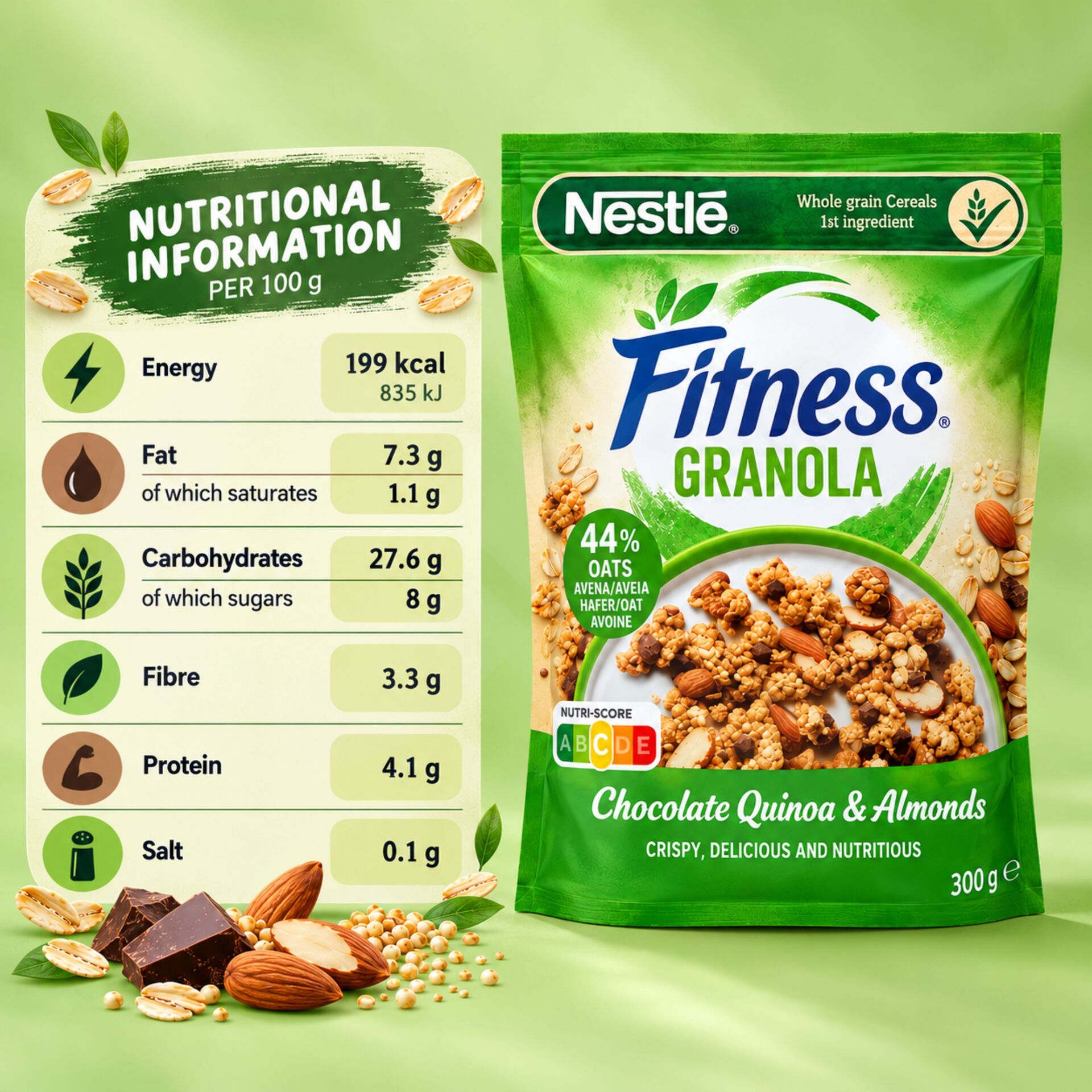 NESTLÉ® Fitness Granola met Chocolade, Quinoa en Amandelen