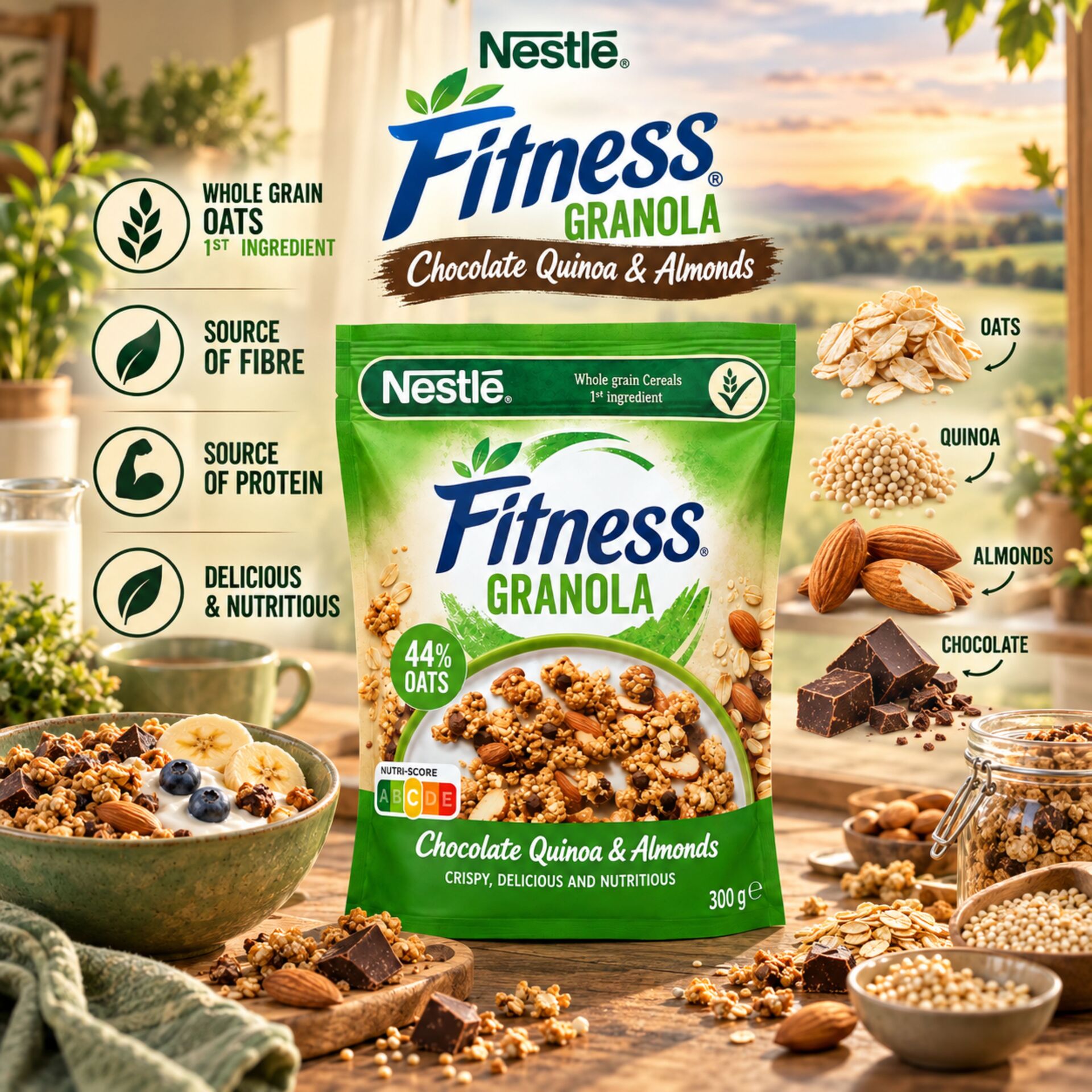 NESTLÉ® Fitness Granola met Chocolade, Quinoa en Amandelen