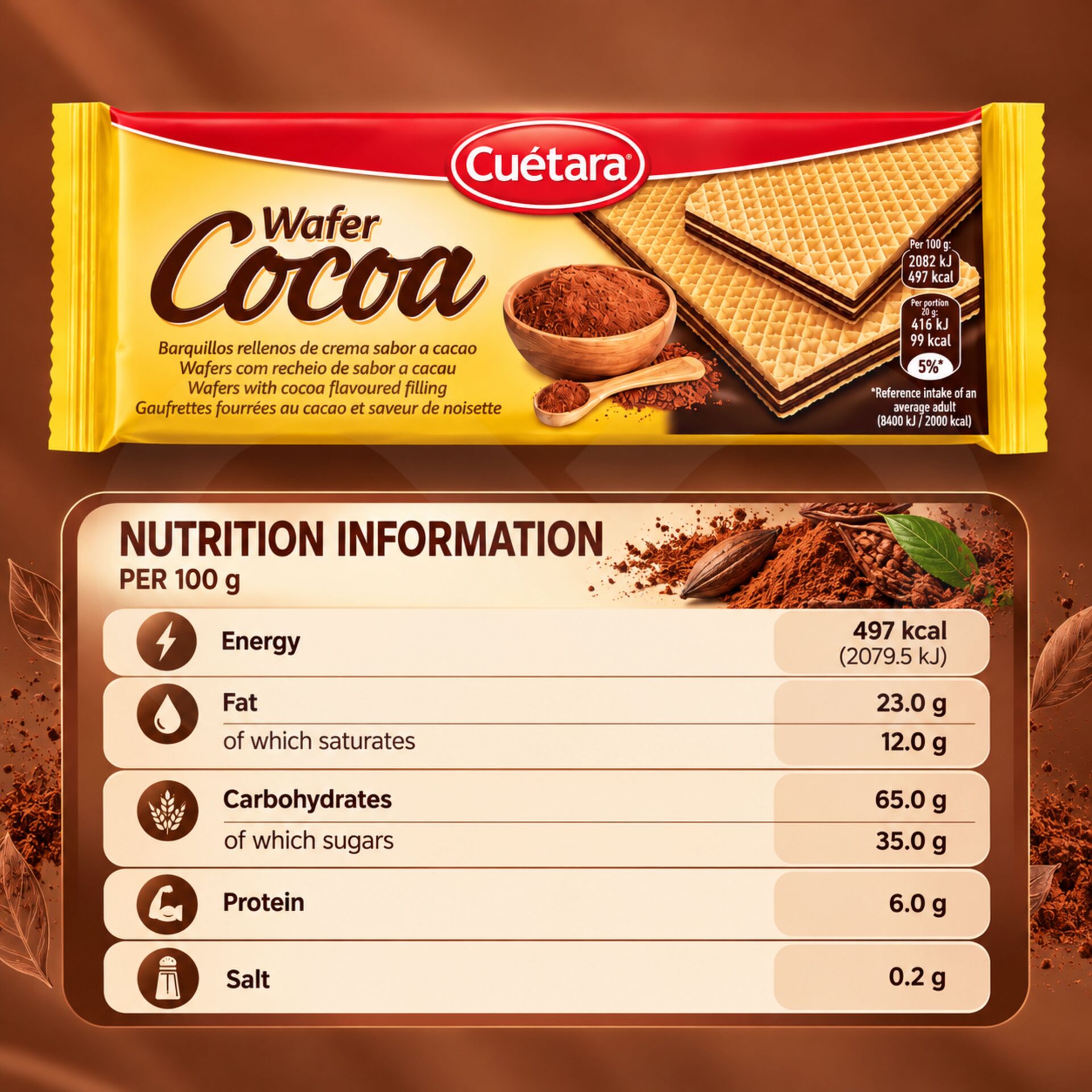 CUÉTARA® Waffers Cocoa 150gr