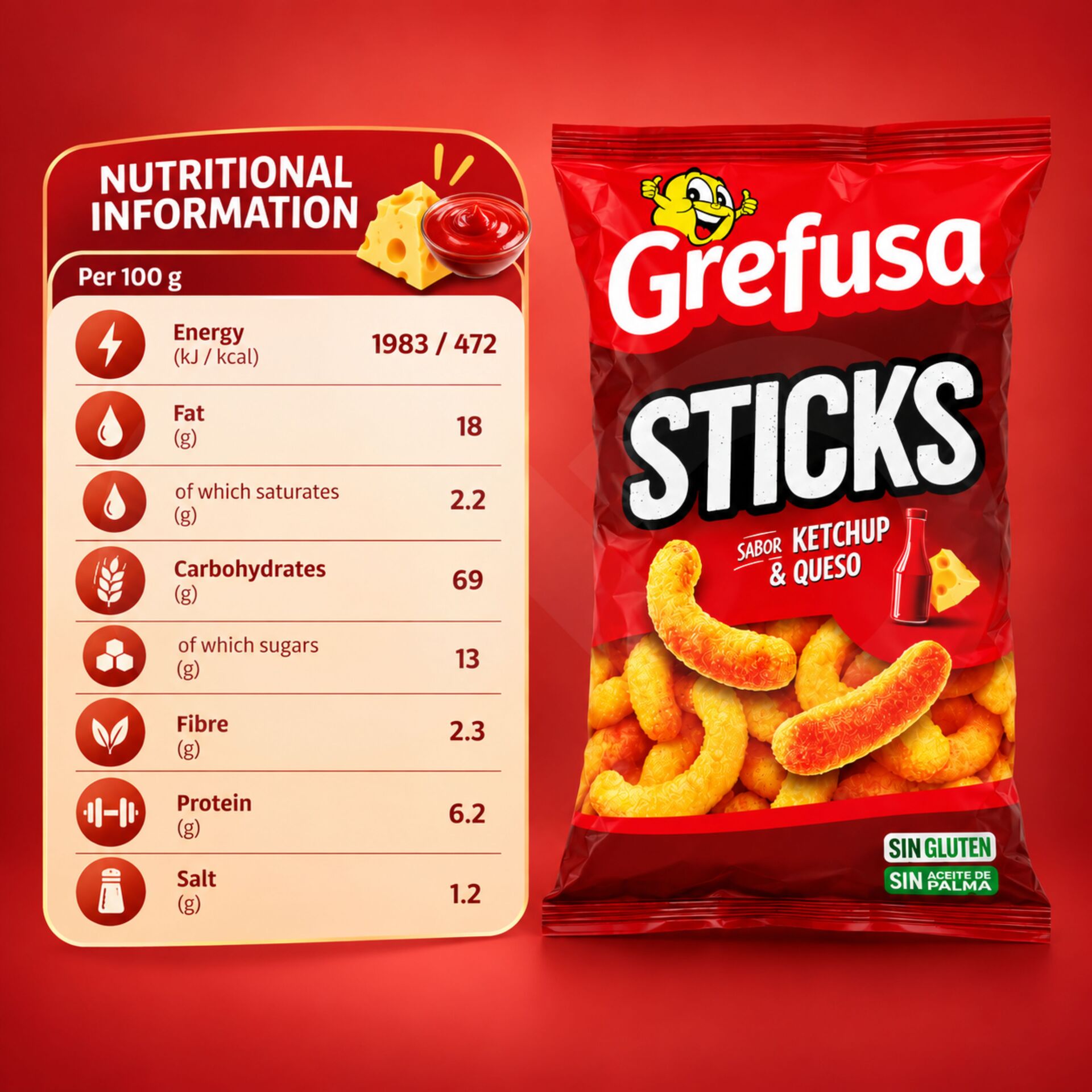 GREFUSA® Sticks Kétchup y Queso 125g
