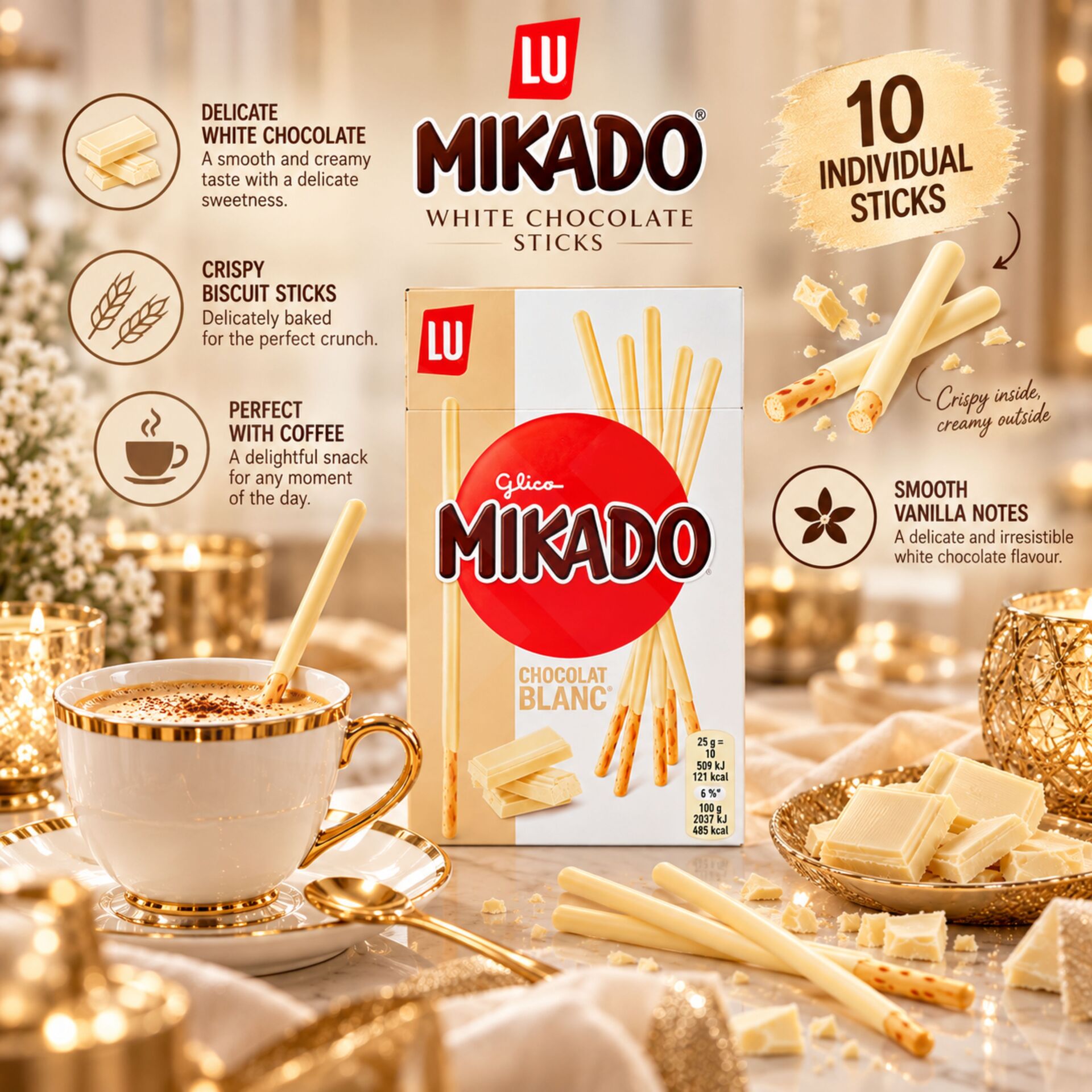 MIKADO® Chocolate Blanco 10 uni.