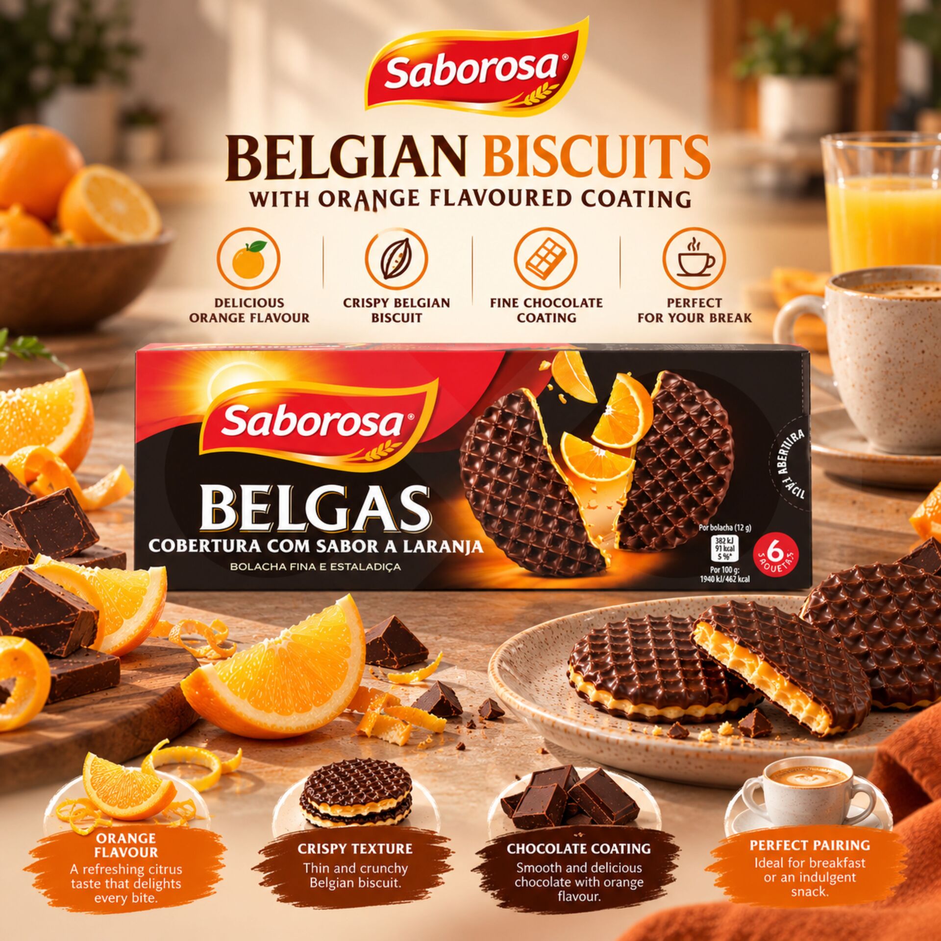 SABOROSA® Biscotti Belgi con Copertura all’Arancia 210gr