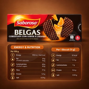 SABOROSA® Biscotti Belgi con Copertura all’Arancia 210gr