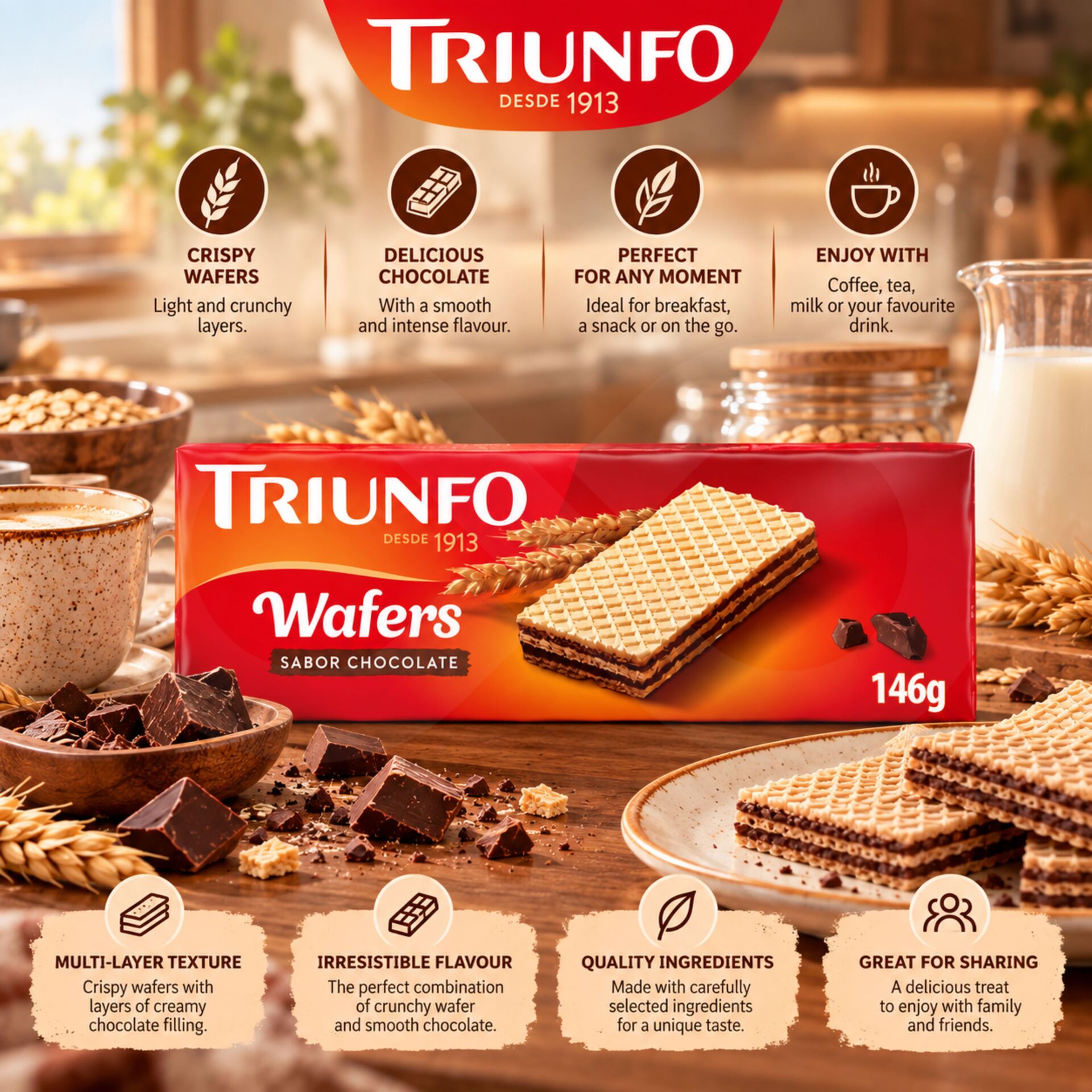 TRIUNFO® Wafers de Chocolate 146gr