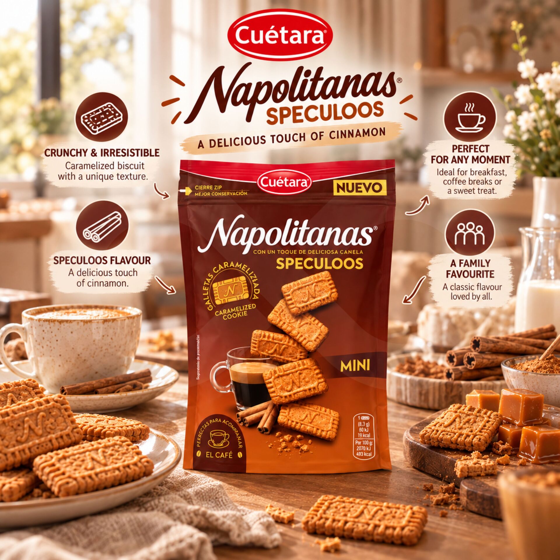 CUÉTARA® Napolitanas Speculoos Canela 150gr