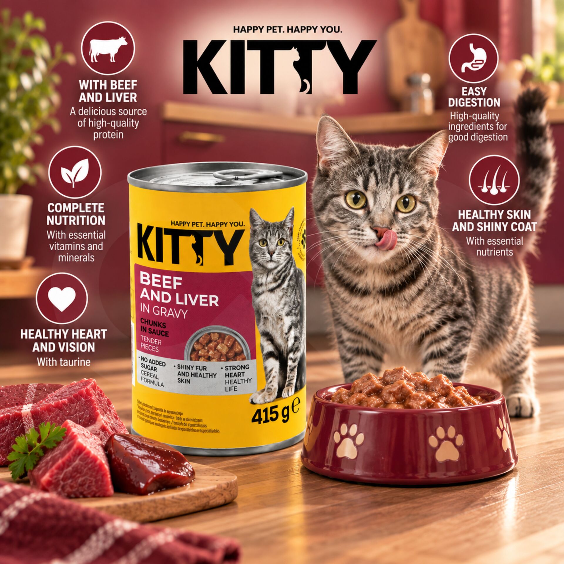 KITTY® Adult Beef and Liver in Gravy 415g