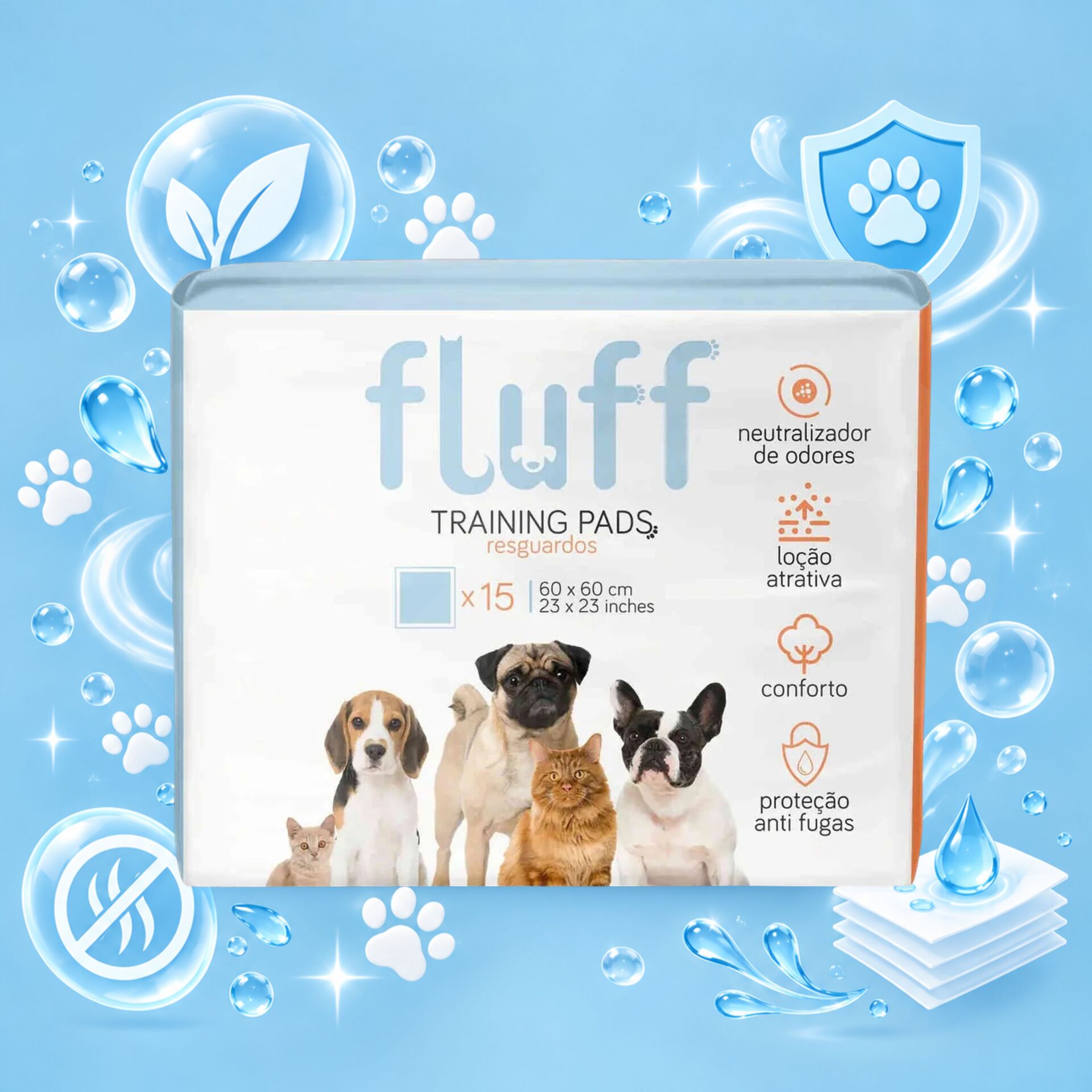 FLUFF® Pet Training Pads 60x60cm 15 pcs