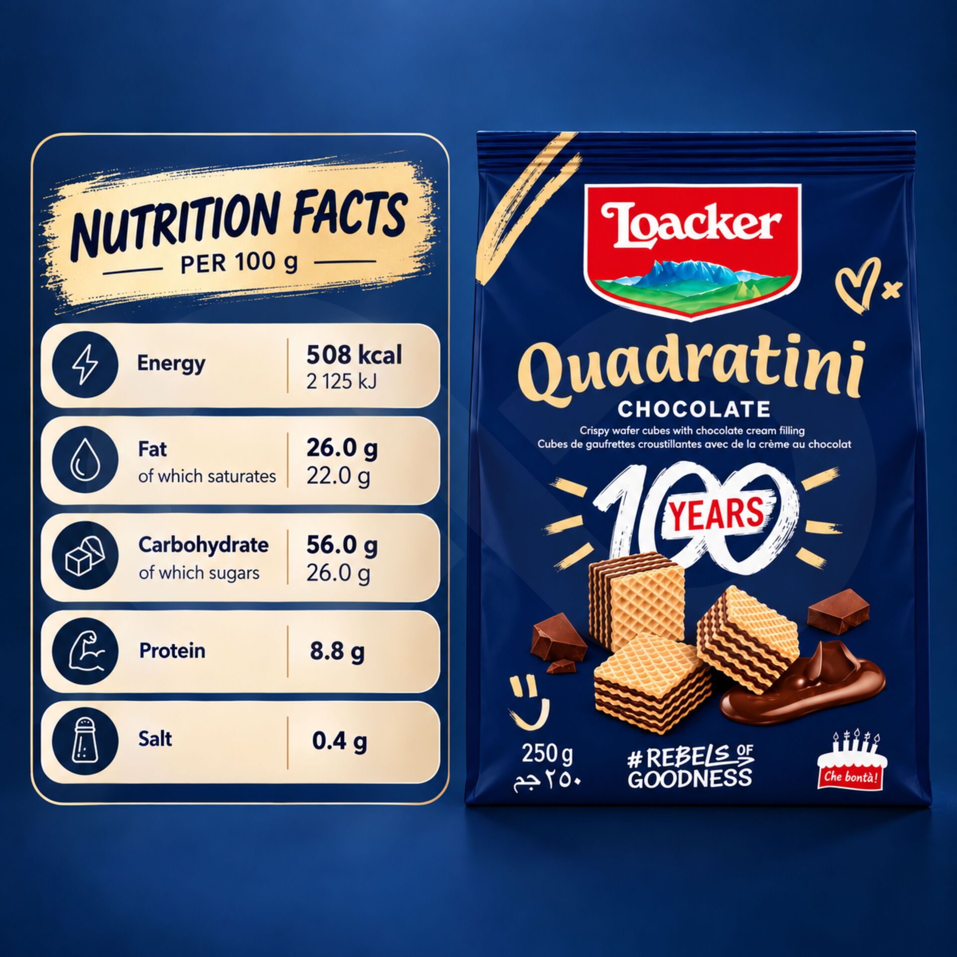 LOACKERŪ Waffers Quadratini Chocolate 250gr