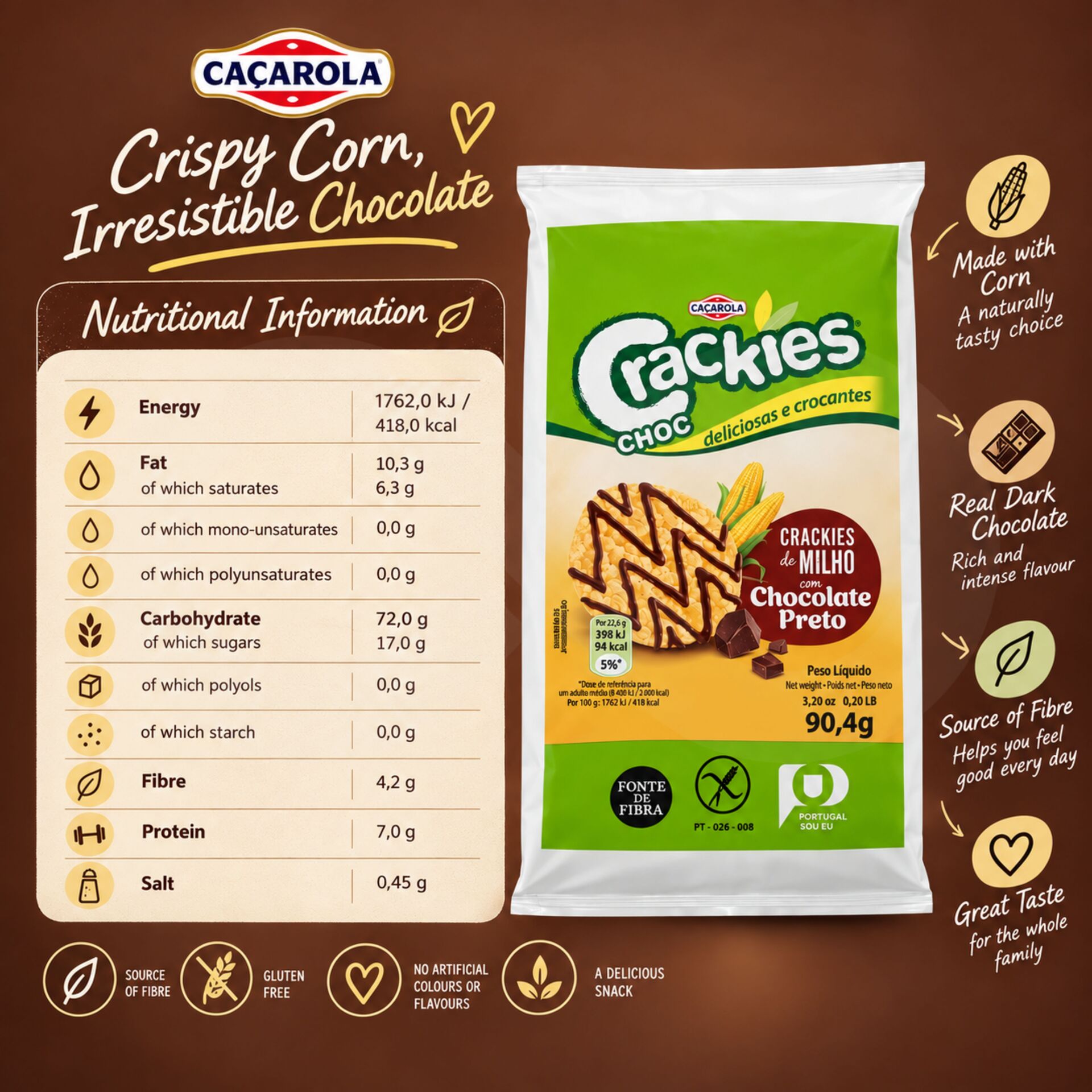 CAÇAROLA® Crackies de Maíz con Chocolate 4x22,6gr