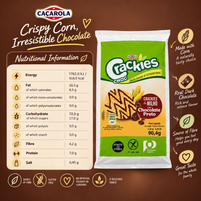 CAÇAROLA® Crackies de Maíz con Chocolate 4x22,6gr