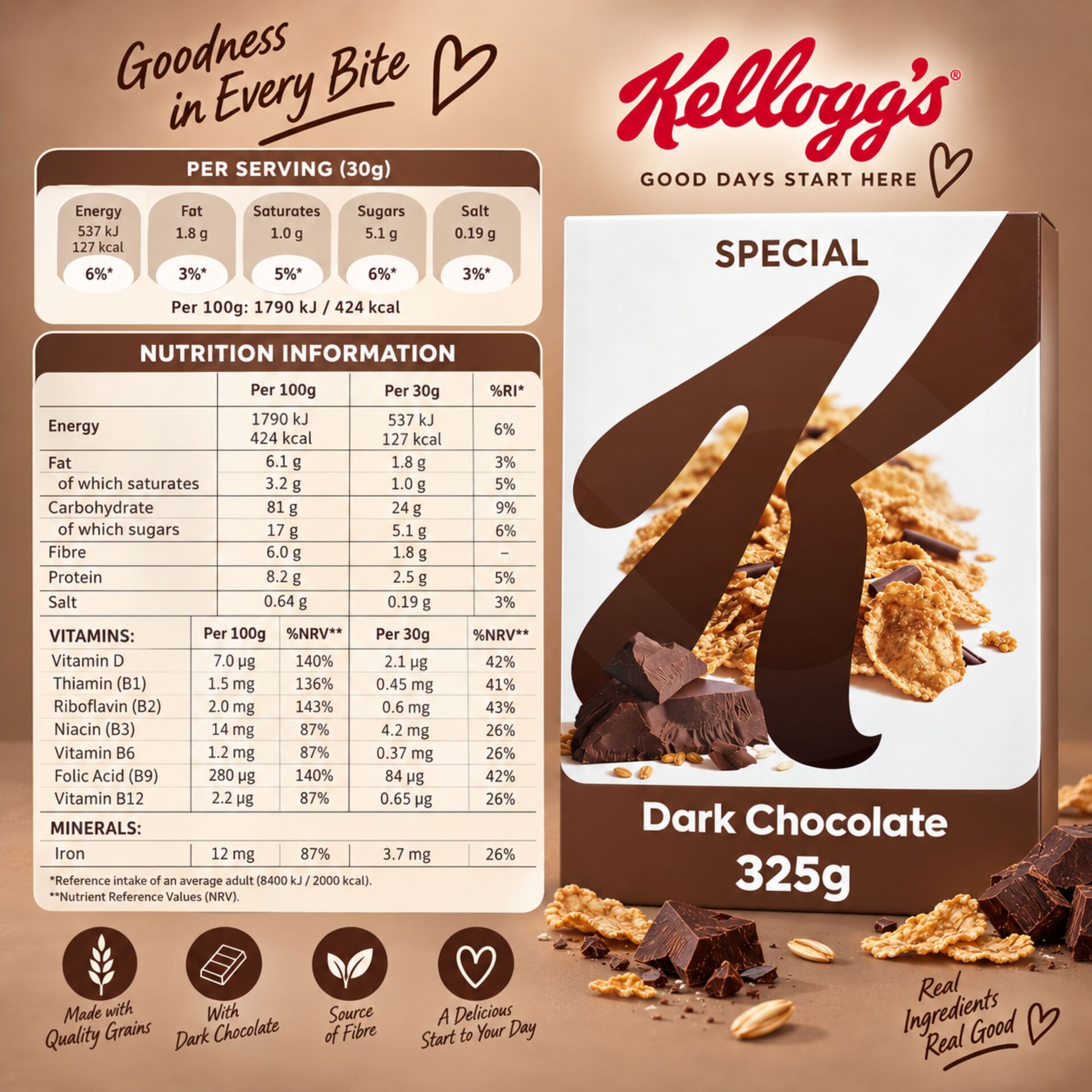 KELLOGGS® Special K Dark Chocolate Cereal 325gr