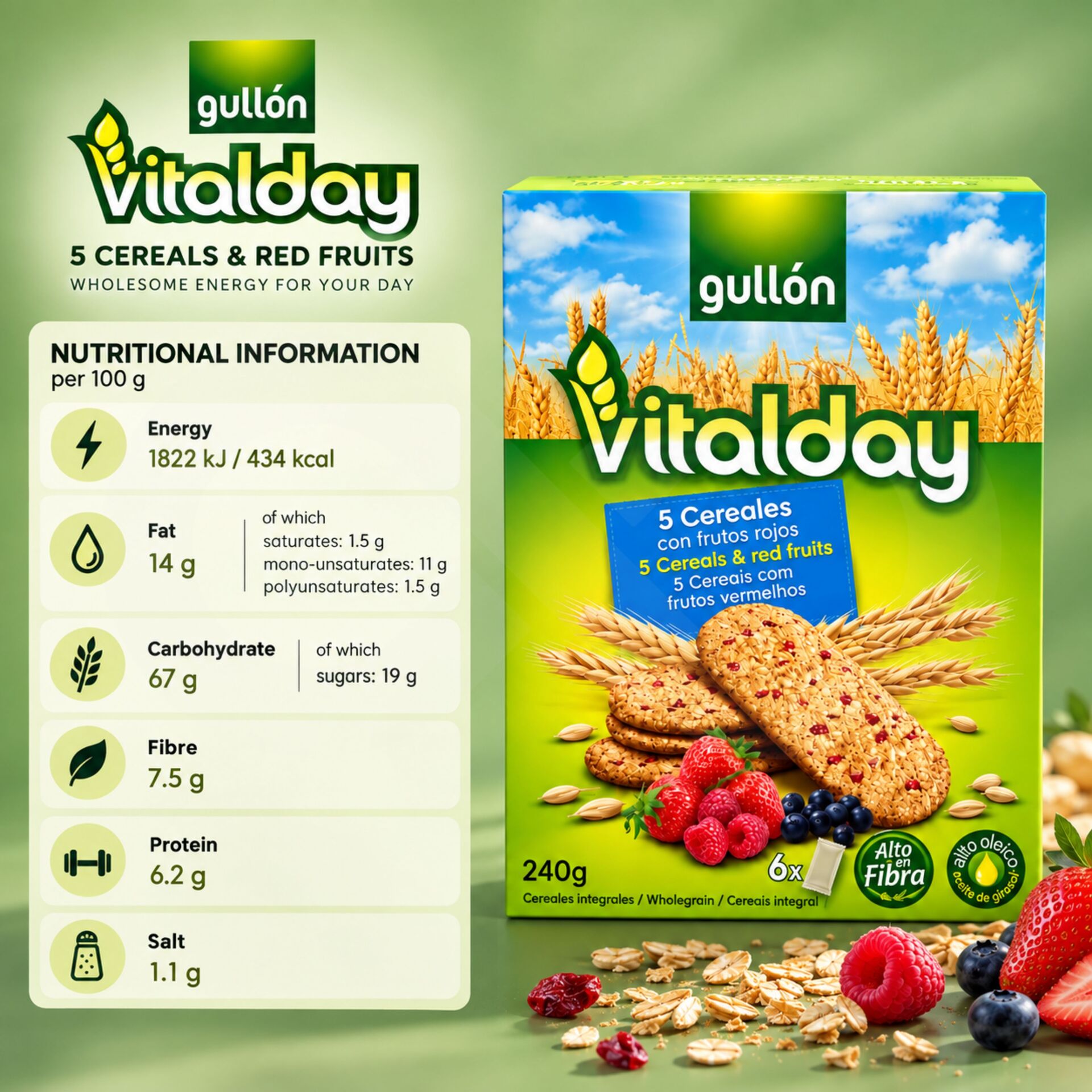 GULLÓN® Vitalday 5 Cereals and Red Berries 240gr