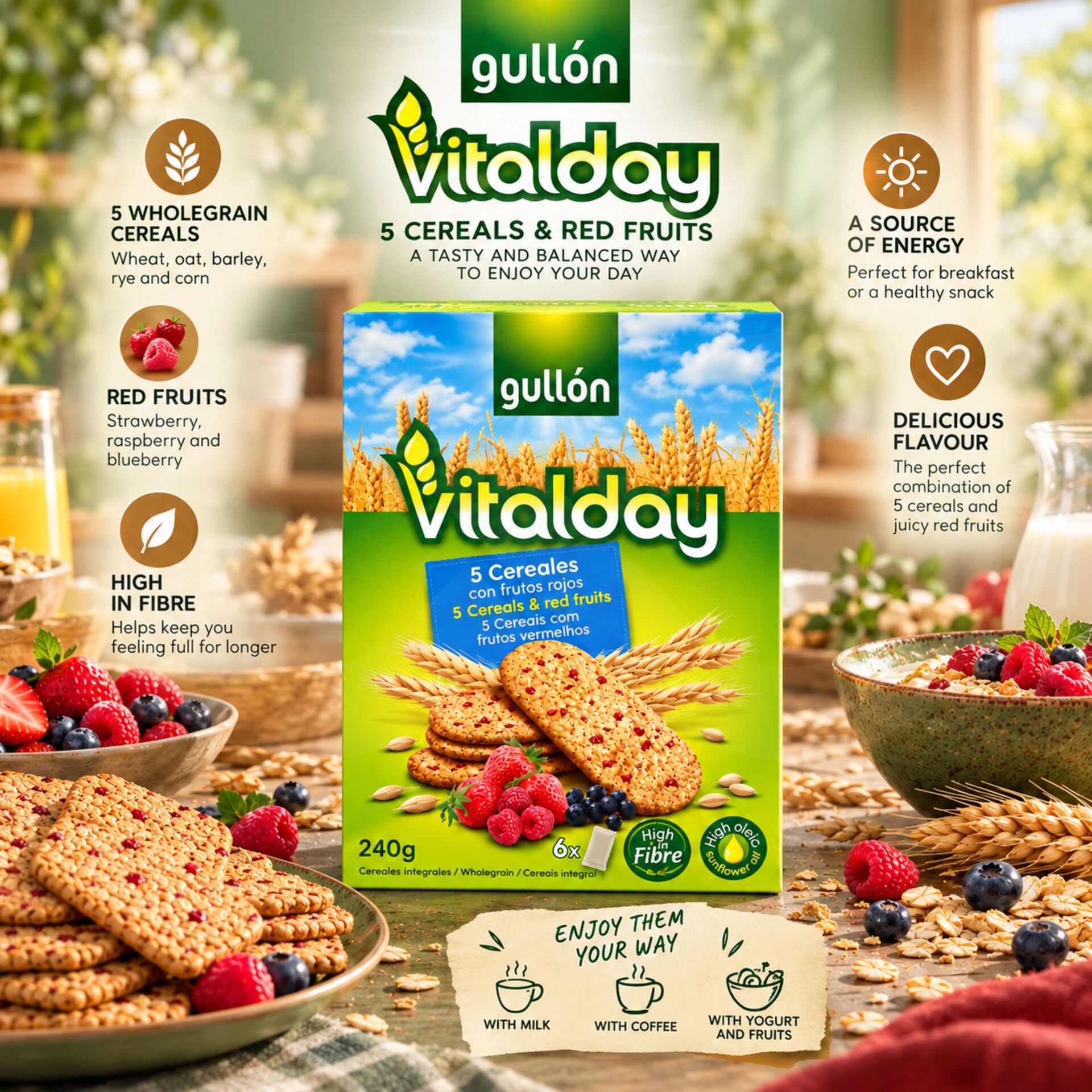 GULLÓN® Vitalday 5 Cereals and Red Berries 240gr